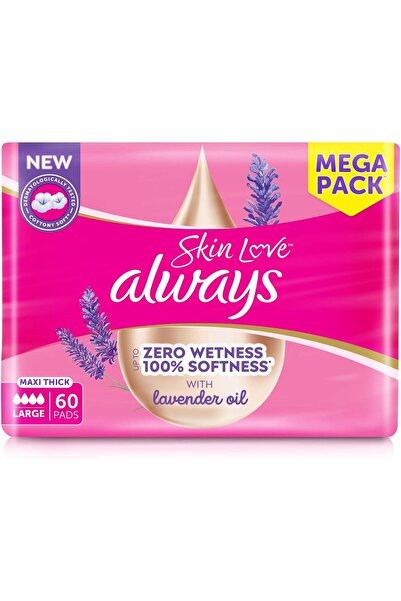 Always Skin Love, Up to Zero Wetness 100% Softness, Maxi Thick, 60 Pads