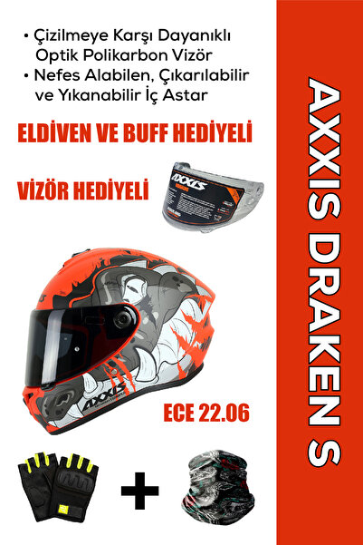 AXXIS Draken S Trooper E5 / Mat Kırmızı Full Face Motosiklet Kaskı - İntercom...