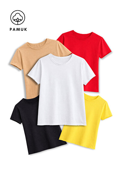 difa kids Set de 5 tricouri de vară cu mânecă scurtă pentru fete și băieți, c...