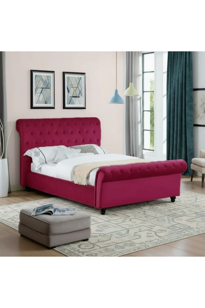 MarketMob Pat Argintiu 160x200 cm Tapițat Catifea Magenta Somieră Inclusă