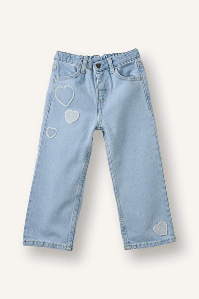 DeFacto Памучни панталони с кръпки сърца за бебе момиче H0368A526SM