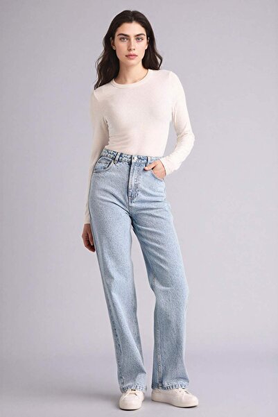 DeFacto Παντελόνι τζιν με φαρδιά μπατζάκια, ψηλόμεσο, ίσιο, μακρύ, τύπου Snow...