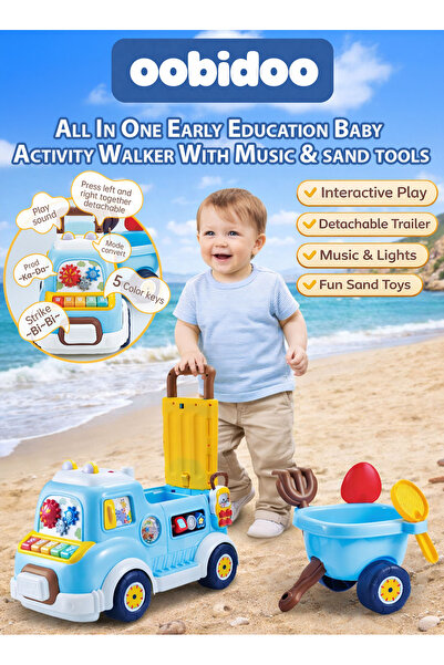 oobidoo Baby Activity Walker With Music Lights Detachable Trailer Sand Toys R...