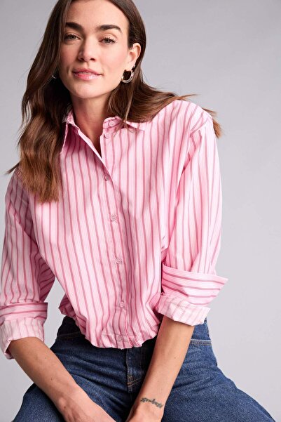 DeFacto Риза с балонна кройка, с яка, раирана, от поплин, с дълъг ръкав H1473...