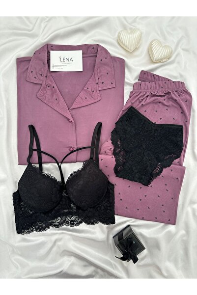 Lena Homewears طقم بيجامة ميلان نسائي بأكمام قصيرة مع ملابس داخلية