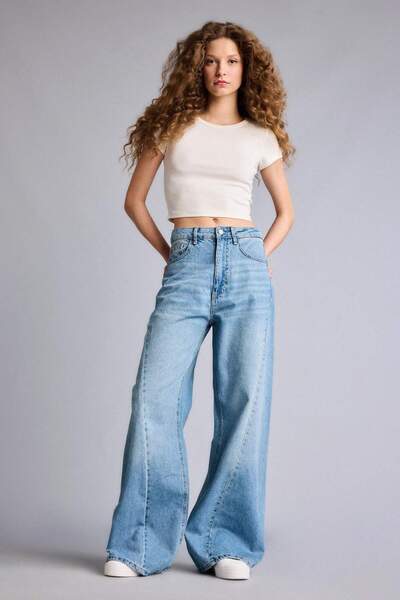 DeFacto Wide Leg High Waist Long Washed Jean Pants H1640Ax26Sm