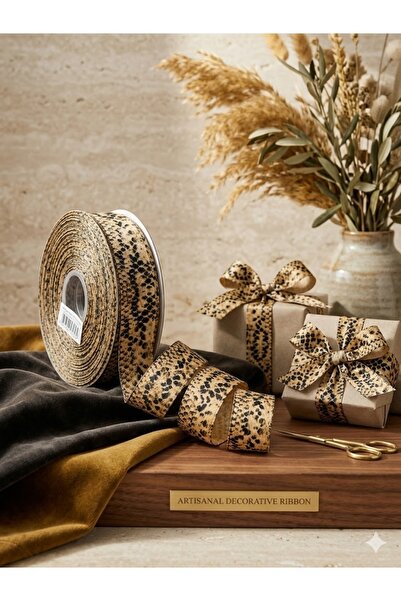 satab French Leopard Patterned Satin Ribbon 25mm 10Meters