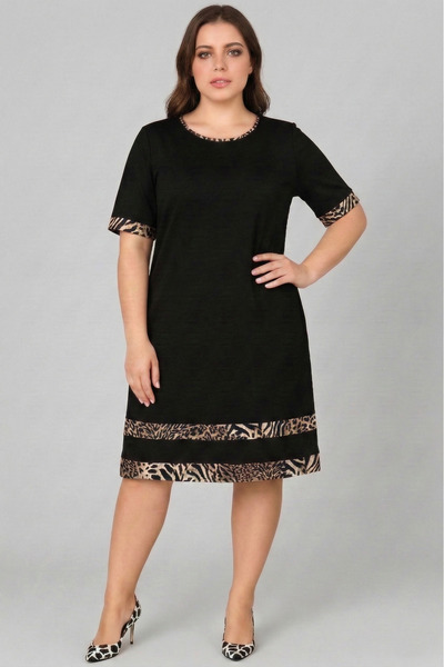Curvy Trend Rochie din viscoză cu mânecă scurtă, mărime mare, cu detalii leop...