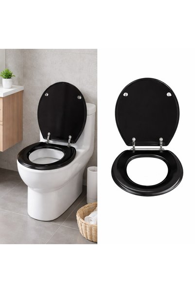 FRANDIS Capac WC, Frandis, cu balamale inox, inchidere standard, MDF, 38x44 cm, negru