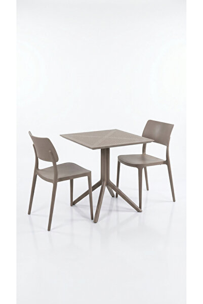 Çavdar Group Zen 2 Kişilik Bistro Set 70x70 Sorty Masa 2 Adet Zen Kolsuz Sand...