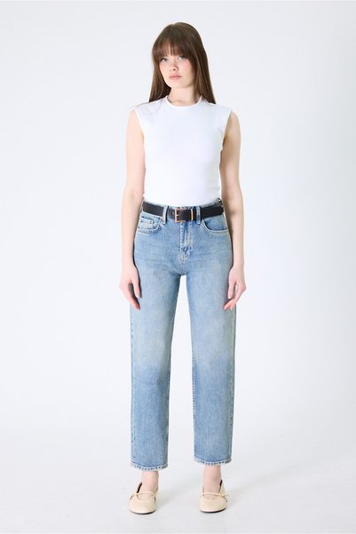 cracpot Pantaloni Mom Jean din Lycra pentru femei – Tint Wash, talie înaltă, croială normală