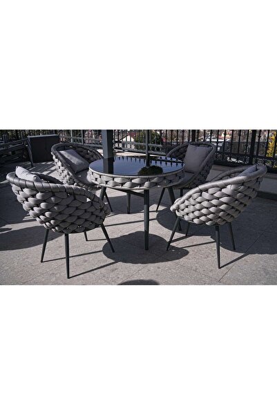 ALCHAİR Alessa 100 Çap 4 Kişilik Bahçe ve Balkon Masalı Takım