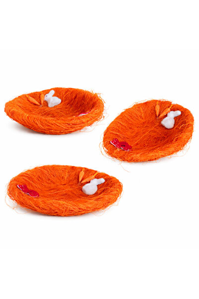 Bsr Decorative Easter platter, leaf pattern, artificial grass, orange, 24x14x...