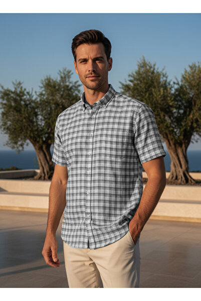 SÜVARİ Cămașă gri cu mânecă scurtă, cu buzunare și imprimeu, croială lejeră