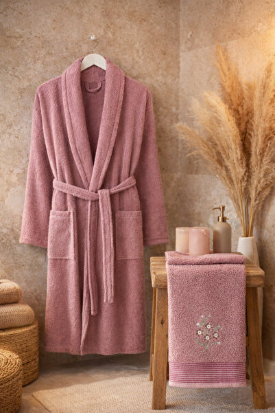 Casnack Umay 2-Piece Bathrobe Set with Head Towel
