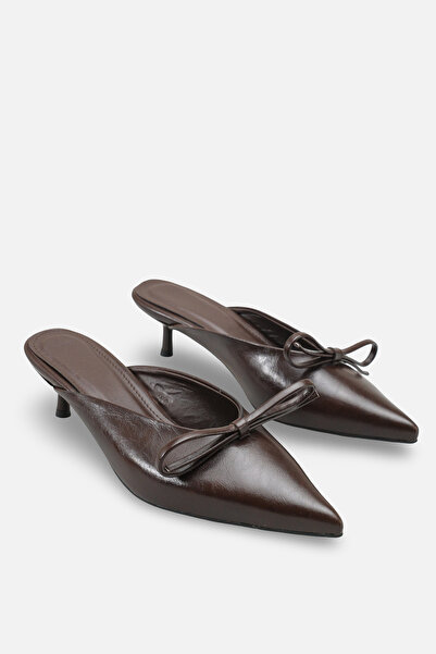 Liza Shoes Gi̇na Women's Pointed Toe Short Heeled Slippers with Bow on the Fr...