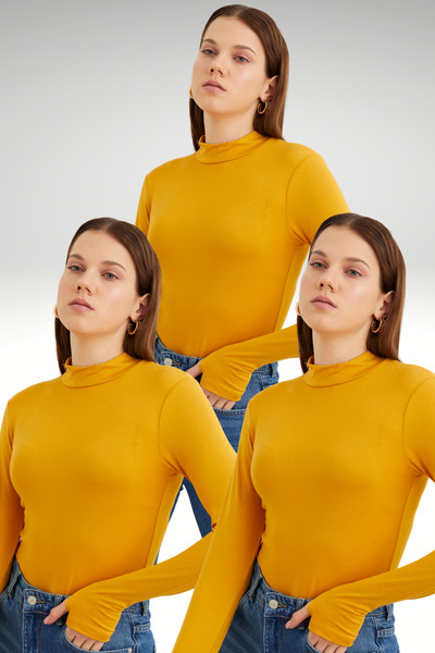 Bipantolon بدلة نسائية من قماش الخردل مكونة من 3 قطع مع تفاصيل عند الأصابع