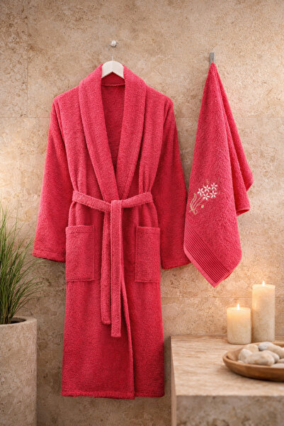 Casnack Umay 2-Piece Bathrobe Set with Head Towel