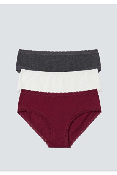 Brix Γυναικεία Τριπλά Σλιπ Hipster 4378 μπορντό-εκρού-ανθρακί Χρώμα