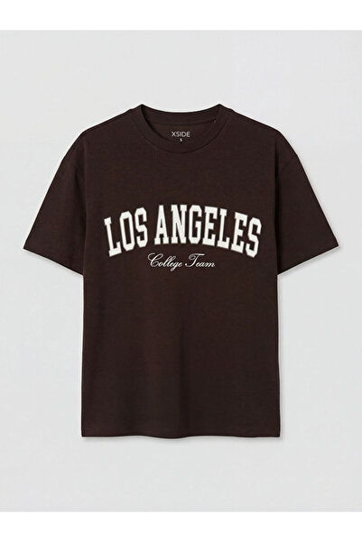 LC Waikiki RMZ GİYİM FARKIYA تي شيرت نسائي مطبوع عليه لوس أنجلوس ذو ملمس ناعم