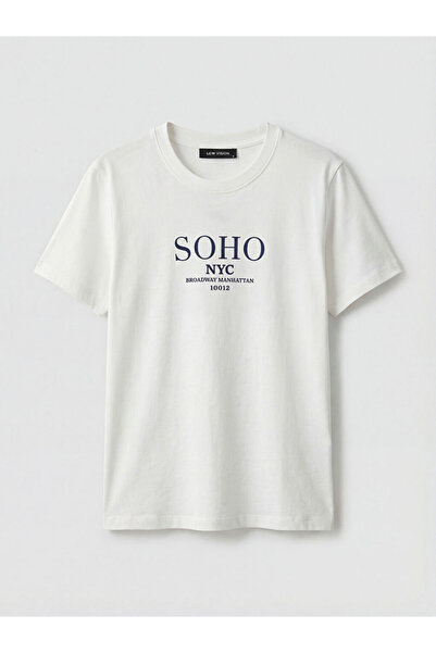 LC Waikiki Rmz Gi̇yi̇m Farkiyla Zero Roba Yaka Nyc Printed Women's T-Shirt