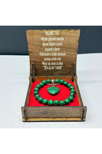 BEST PARTİ Best Special Wooden Boxed Malachite Stone Bracelet and Necklace Set