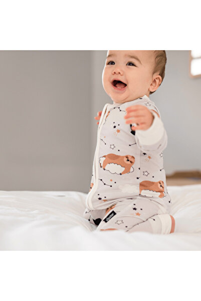 Zipster Long bamboo pajamas with reversible zipper, ZIPSTER-Grey with Brown B...