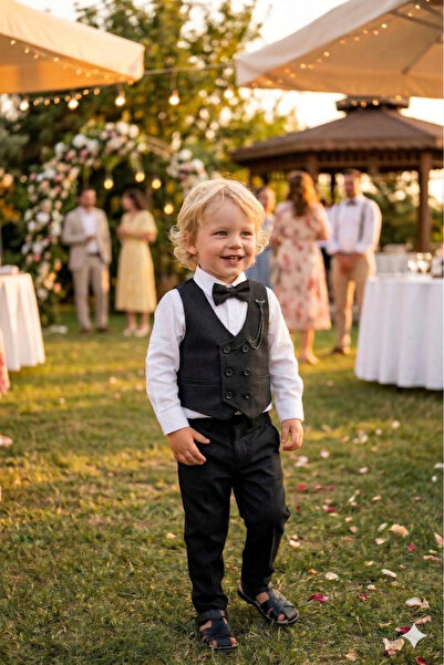 Momivi Kids Baby Boy & Child Bow Tie and Chain Detailed 4-Piece Boy's Special...