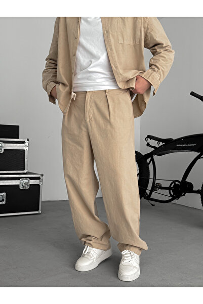 BYBASICMAN Pantaloni largi bej, lavabili TW-1040