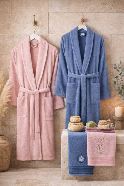 Casnack Umay 4-Piece Bathrobe Set with Head Towel
