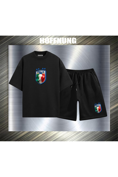 HOFFNUNG Unisex Casual Short Sleeve Set with Italian Logo Print Outdoor Sprin...