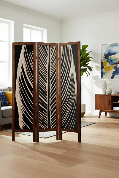 Artavessa Premium Ahşap Çerçeveli 3 Kanatlı Kanvas Paravan - Modern Desenli S...