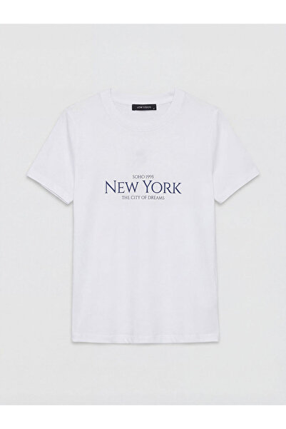 LC Waikiki Λευκό γυναικείο μπλουζάκι με στάμπα Νέας Υόρκης