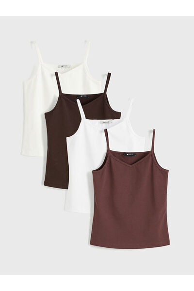 LC Waikiki Beige V-Neck Strapless Women's Undershirt 4-Piece Set