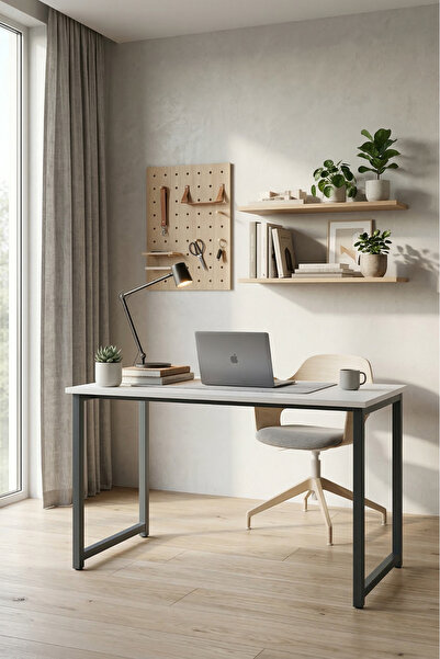 Sevinse Home ATELIER Metal Ayaklı Antrasit Beyaz Çalışma Masası, Bilgisayar M...