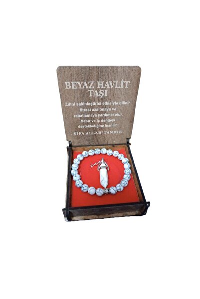 BEST PARTİ Best Special White Howlite Stone Bracelet and Necklace Set with Wo...