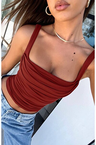 Lesy Gathered Front Thick Strap Crop Blouse (Slim Fit)