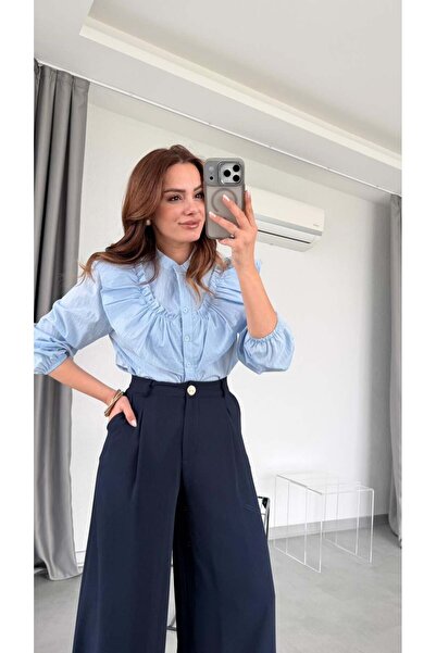 pelin yıldız butik Katarina Çizgili Fırfırlı Gömlek