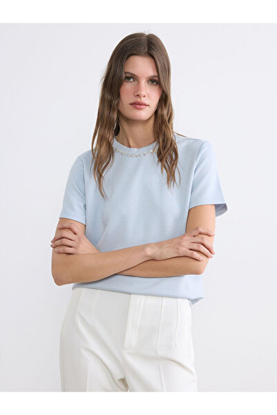 LC Waikiki Blue Crew Neck Stone Women's T-Shirt