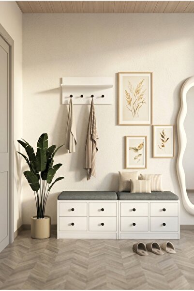 FOR WOMAN DESİGN Ahşap Ayakkabılık Bank 6 Çekmeceli Minderli Modern Geniş Dep...