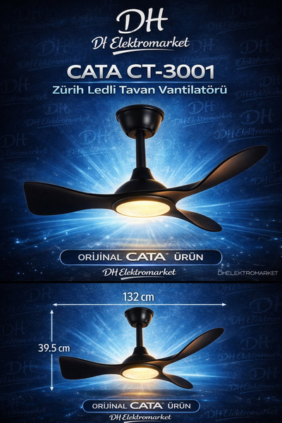 DHELEKTROMARKET CATA CT-3001 Zürih LED’li Tavan Vantilatörü Kumandalı