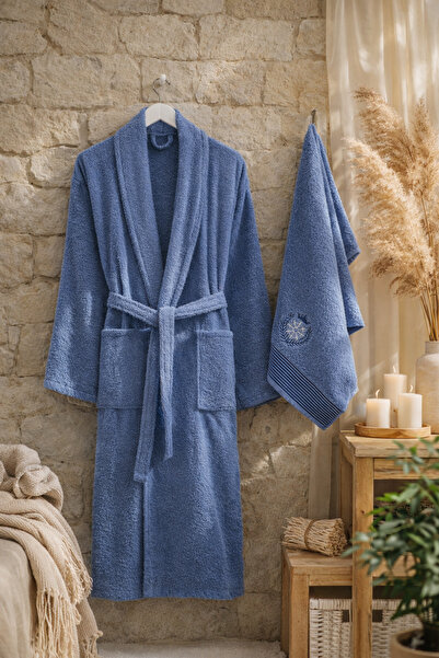 Casnack Umay 2-Piece Bathrobe Set with Head Towel