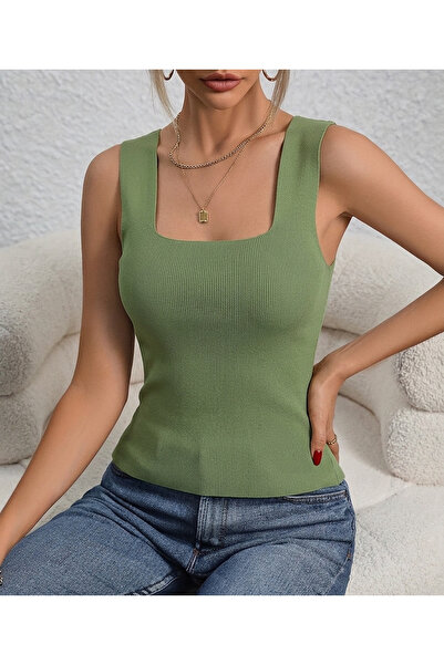 YUSUF CAN KARATAŞ KARATAŞ GİYİM Women's Green Color Thick Strap Knitwear Crop...