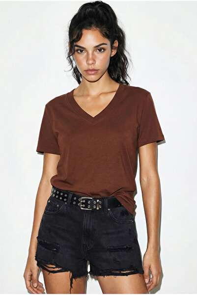 Bianco Lucci Women's 100% Organic Cotton Deep V Neck Comfort Fit T-Shirt 6060...