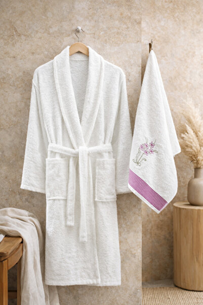 Casnack Umay 2-Piece Bathrobe Set with Head Towel