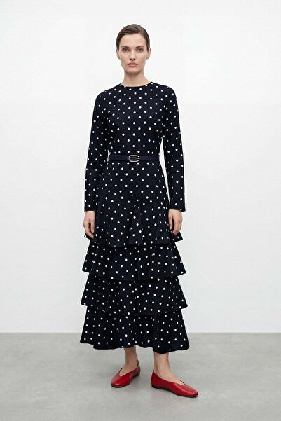 Loreen Women's Polka Dot Detailed Layered Dress -20769Elb - Black