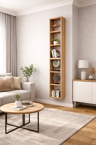 Dekormer Design Duvar Rafı Kitaplık Dikey Hediye Rafı Mobilya Takım Atlantik Çam