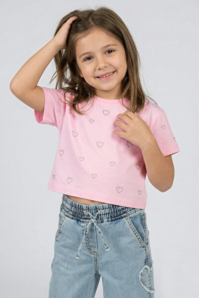 DMB BOYS & GIRLS Stoned Heart Patterned Short Sleeve Cotton Round Neck Summer...