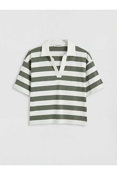 LC Waikiki Green Polo Neck Striped Women's T-Shirt