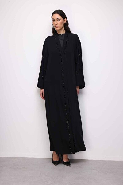Mizalle Boncuk Nakışlı Siyah Abaya